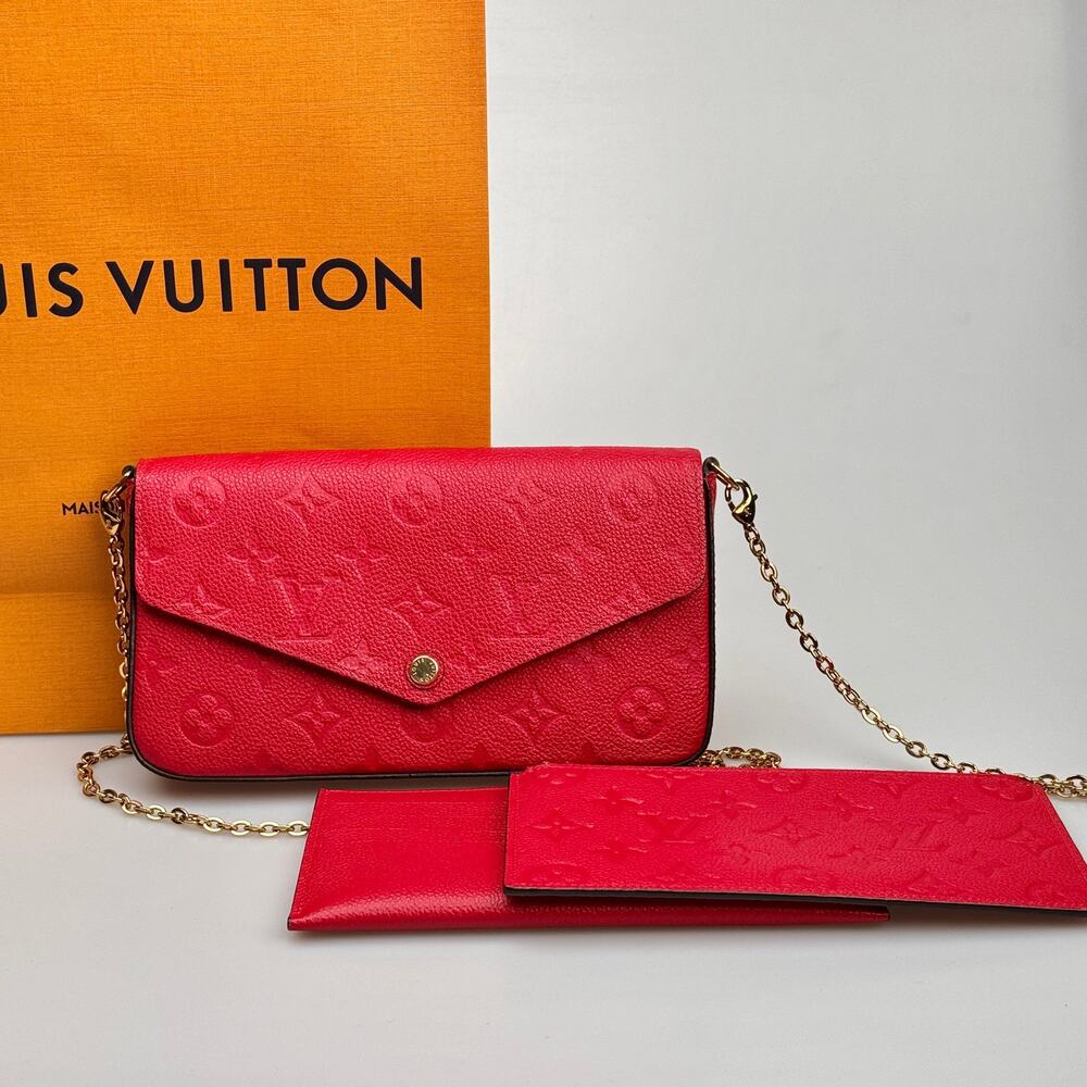 Louis Vuitton Red Shoulder Bag with Gold Chain